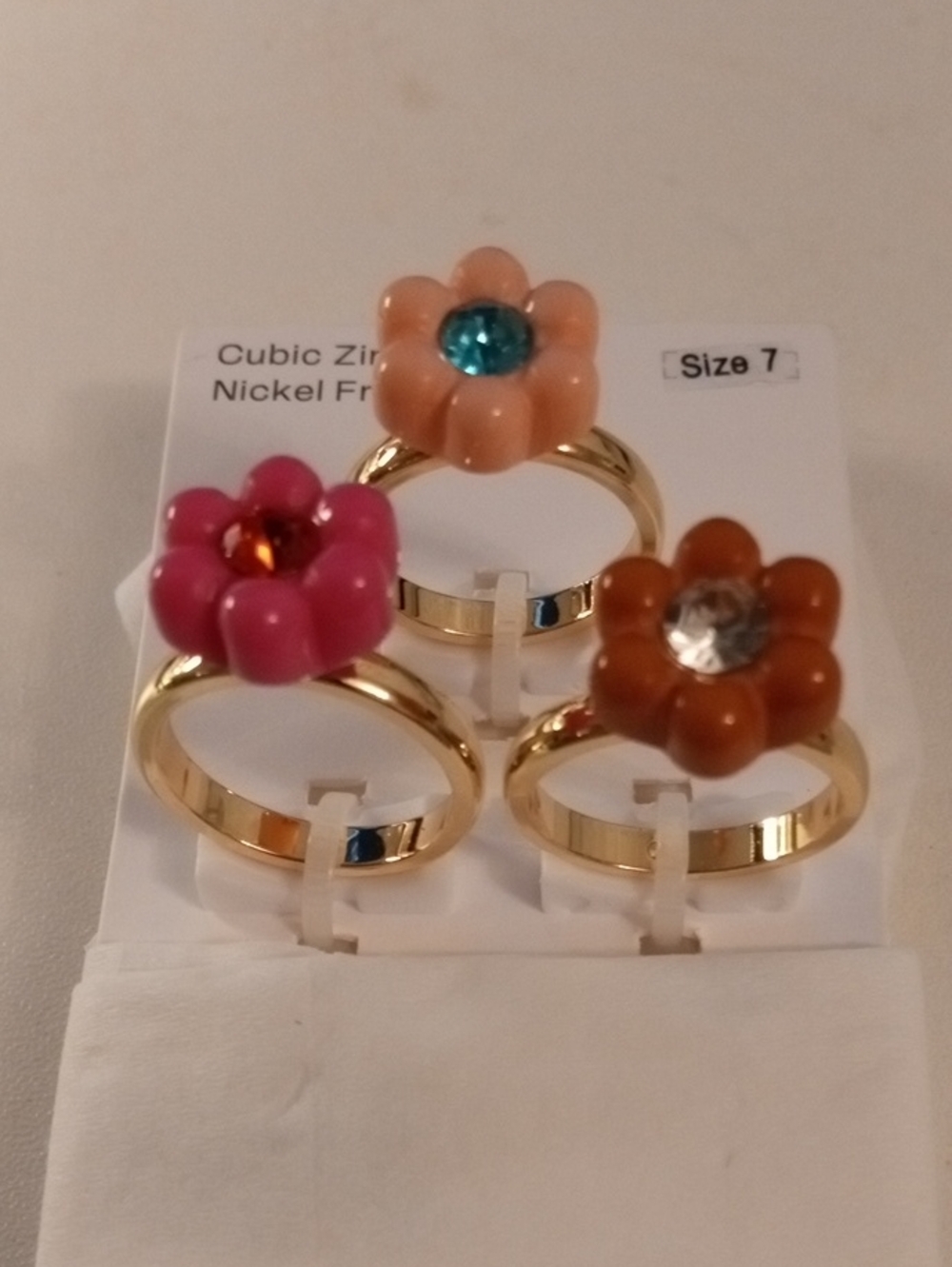 Gold Flower Ring with Pink, Peach, and Brown Flower Accents